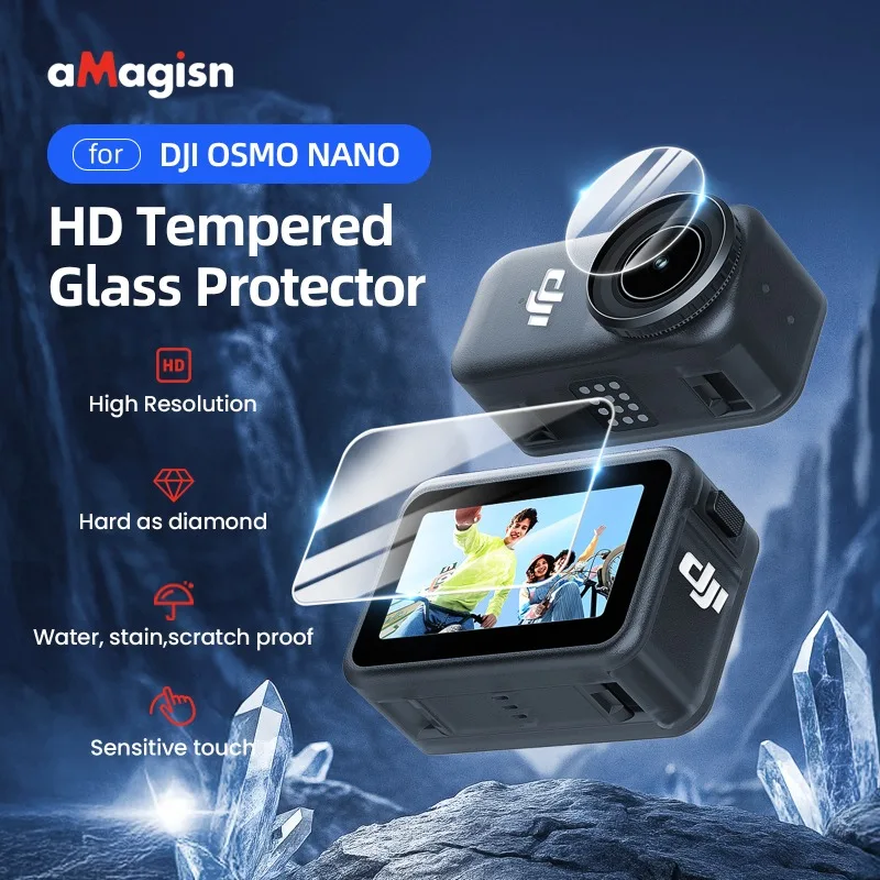 aMagisn Bildschirmobjektiv aus gehärtetem Glas für DJI OSMO Nano, Hydrogelfolie, 9H+ Härte, HD-Klarglas, Kamera-Schutzzubehör
