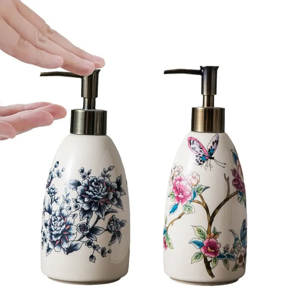 

Vintage Flower Pattern Ceramic Hand Sanitizer Bottle Empty Hand Press Type Liquid Soap Dispenser Refillable Reusable