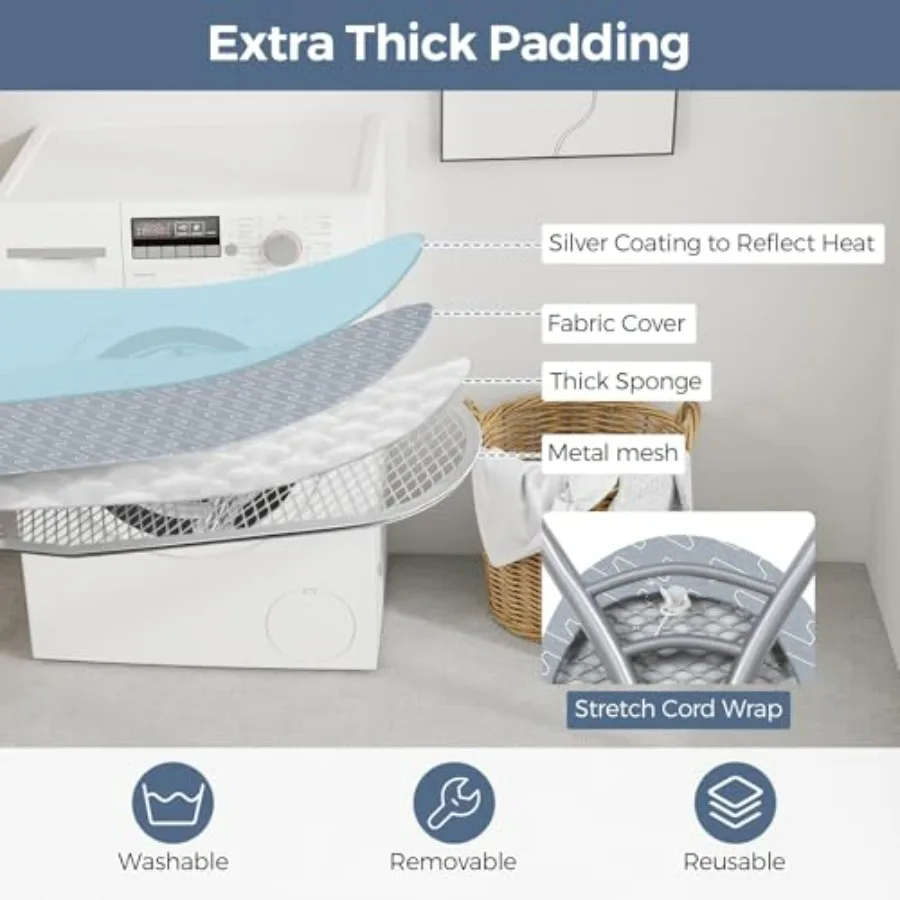 لوح كي عالي التحمل قابل للطي مع 4 طبقات غطاء مقاوم للحرارة ووسادة 56 بوصة × 16.5 بوصة إطار من الفولاذ الكربوني 7 ارتفاع قابل للتعديل