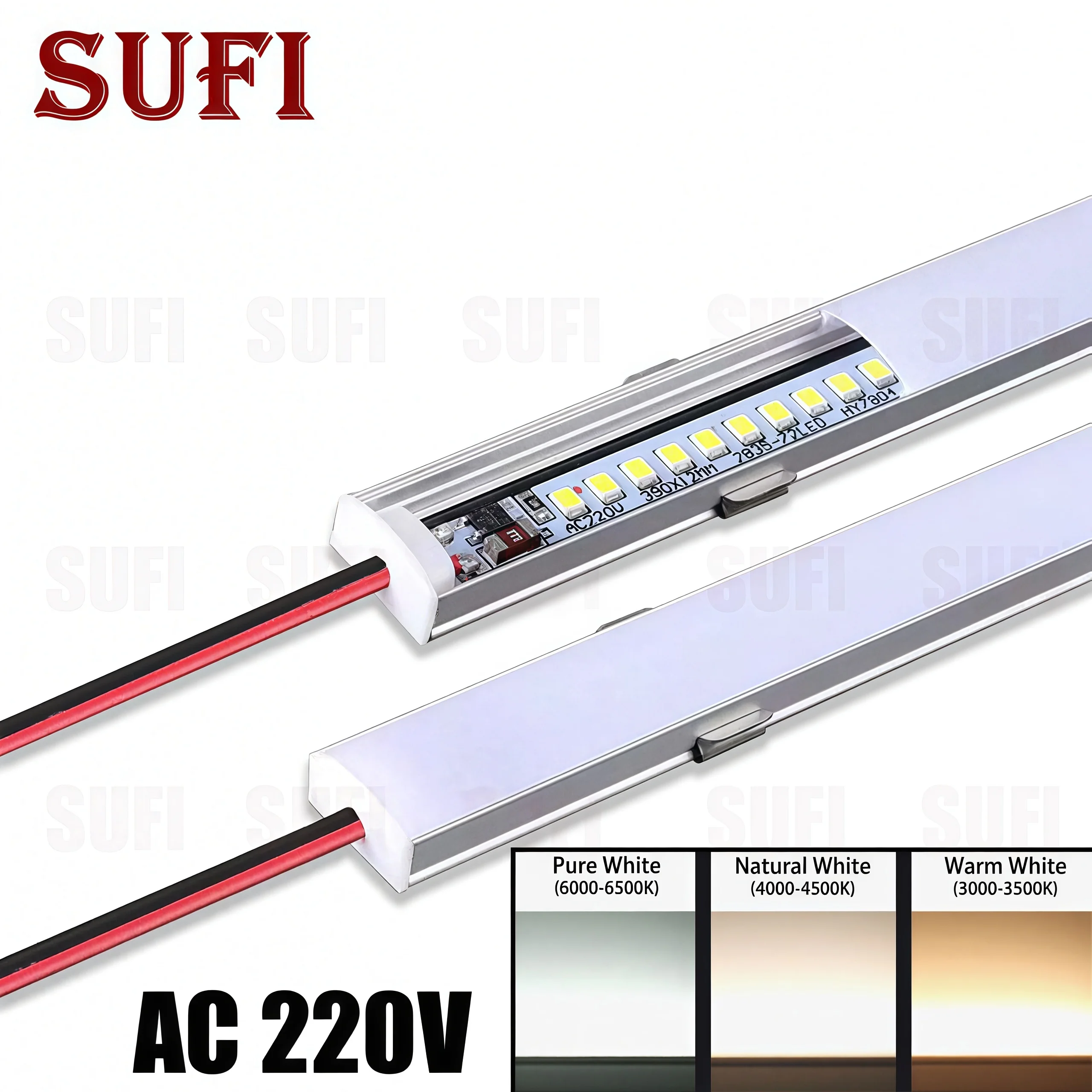 1PCS AC220V LED Light Strip Embedded Shelf Display Cabinet 20CM 40CM 50CM Cabinet Hard Light Strip SMD2835 LED Chip Bar Light