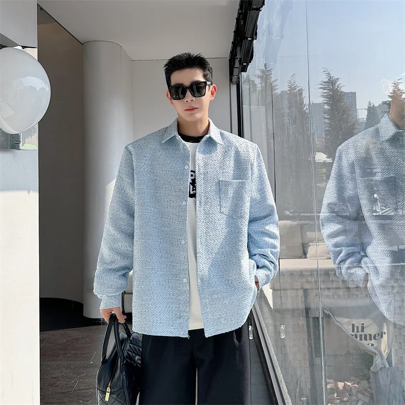 

Весна 2024: Модная роскошная мужская рубашка-куртка, верхняя одежда приталенного кроя с длинным рукавом, квадратным воротником и застежкой на одну пуговицу