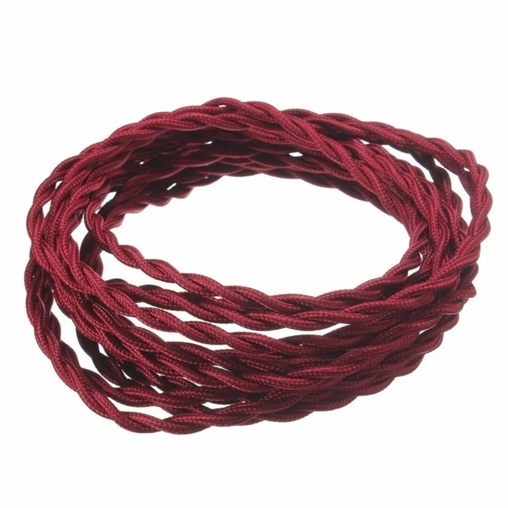 10m/lot 2 X 0.75mm2 Red Wine Vintage Twisted Electrical Wire Textile Cable Vintage Lamp Cord Pendant Light Lamp Wire