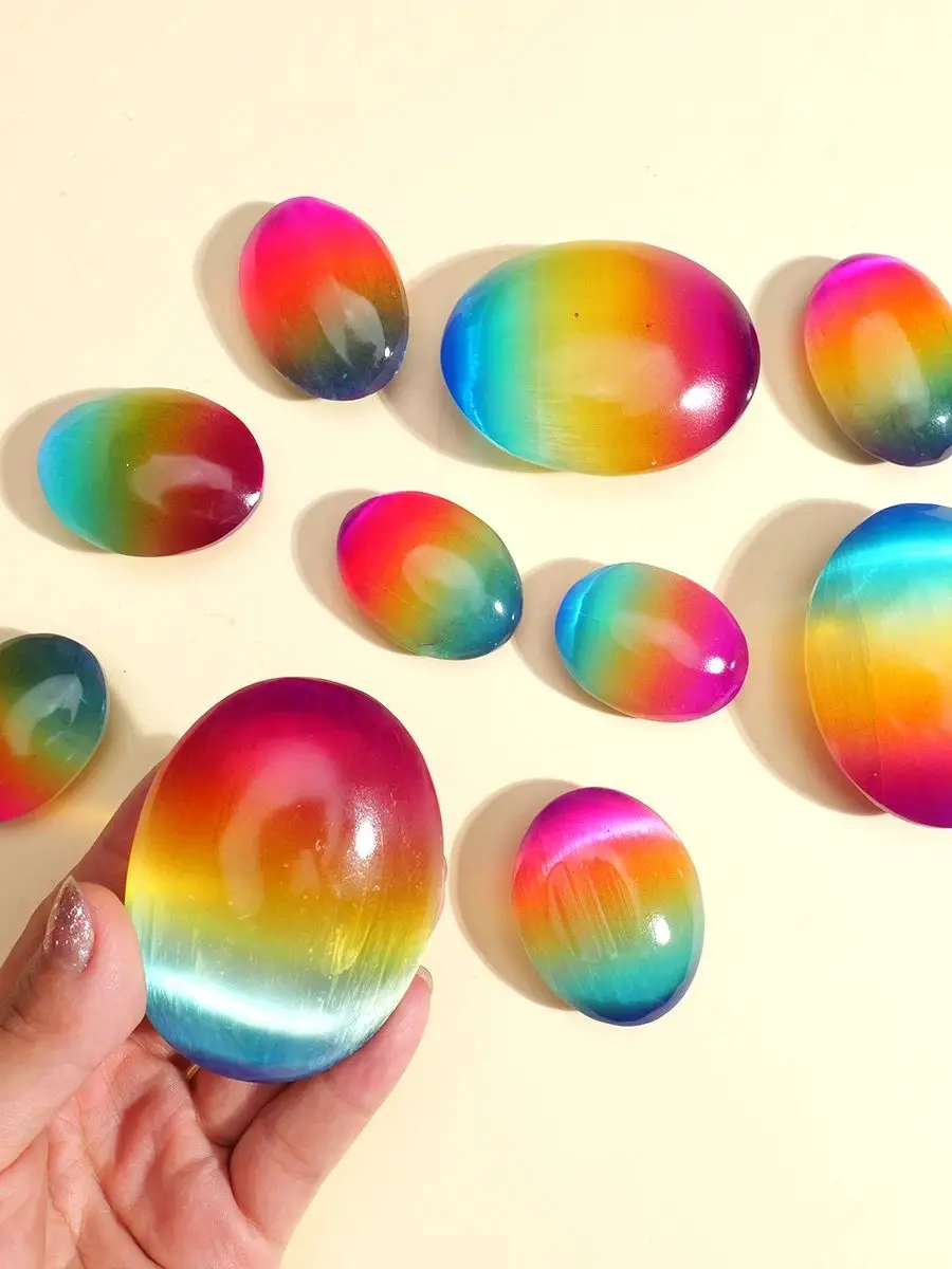 1PC Natuurlijk Kristal Regenboog Aura Seleniet Spelen Met Vingertop Speelgoed Handen Training Massage Steen Vinger Flexibiliteit Trainer - afbeelding 2