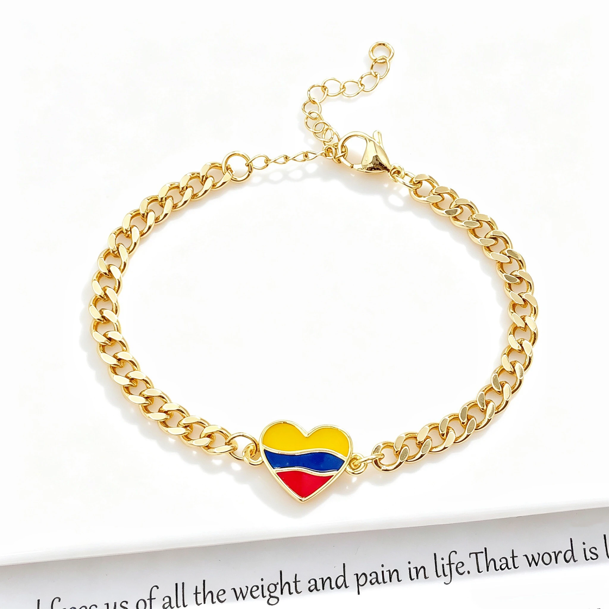 Hot Sale Enamel Art Gold Plated Venezuela Mexico Colombia Flag Cuban Chain Bracelet for Men Women Holiday Anniversary Jewelry
