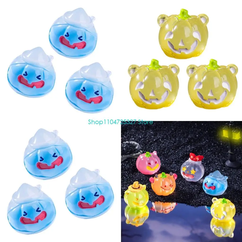 D8KF Night Illuminated Pumpkins Garden Ornaments Durability Resins for Seasonal Parties Arrangement