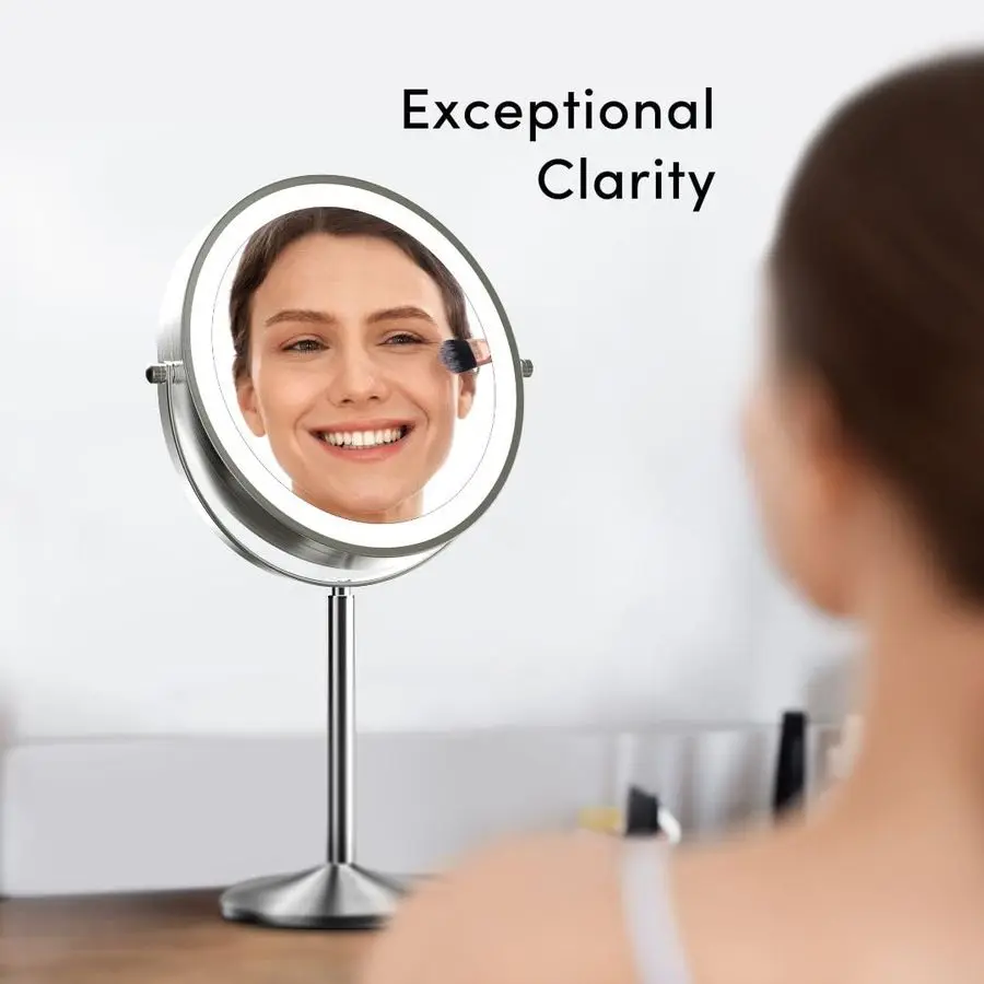 مرآة مكياج مضاءة 9 بوصة قابلة للتعديل مع تكبير 10X 1X قابلة لإعادة الشحن، مرآة زينة LED مزدوجة الجوانب مع ضوء