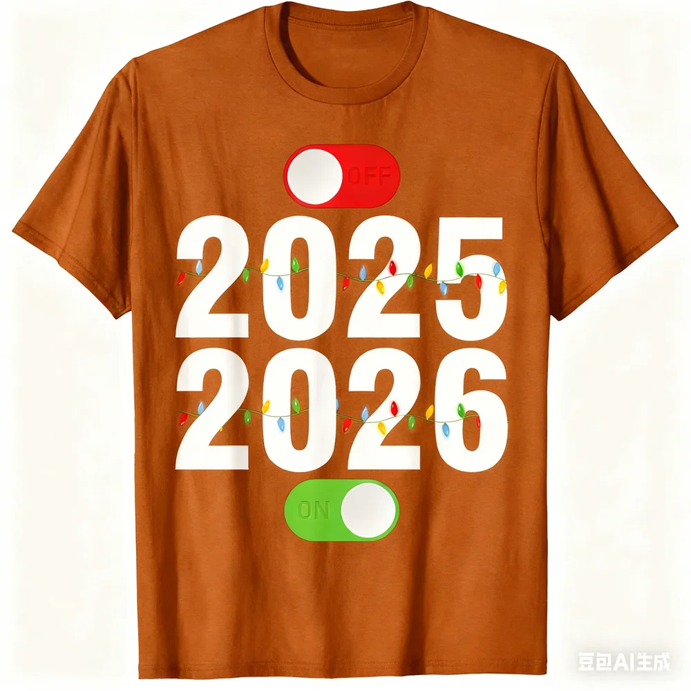 مضحك ثلاثية الأبعاد 2025 قبالة 2026 على تي شيرت مطبوع الإبداعية شخصية تصميم قصيرة الأكمام تيز الرجال النساء سنة جديدة سعيدة موضوع الملابس