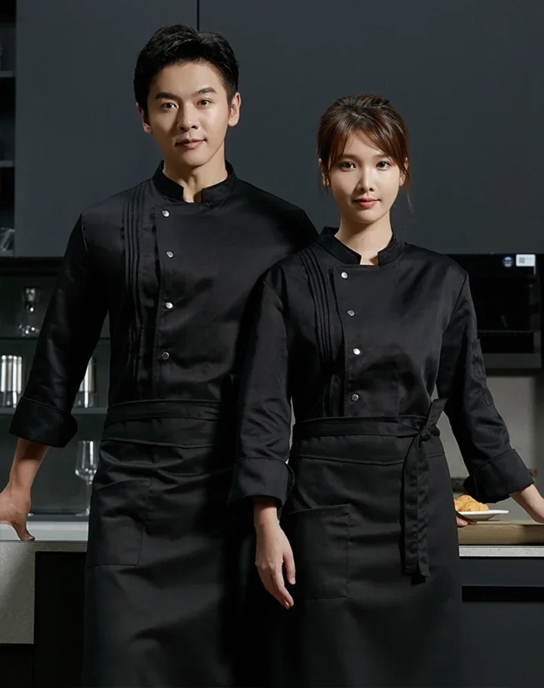 Pizza Chef Uniform Restaurant camicia a maniche lunghe cucina Baker Jacket grembiule da cucina cucinare vestiti panetteria Cafe cameriere camicia da lavoro