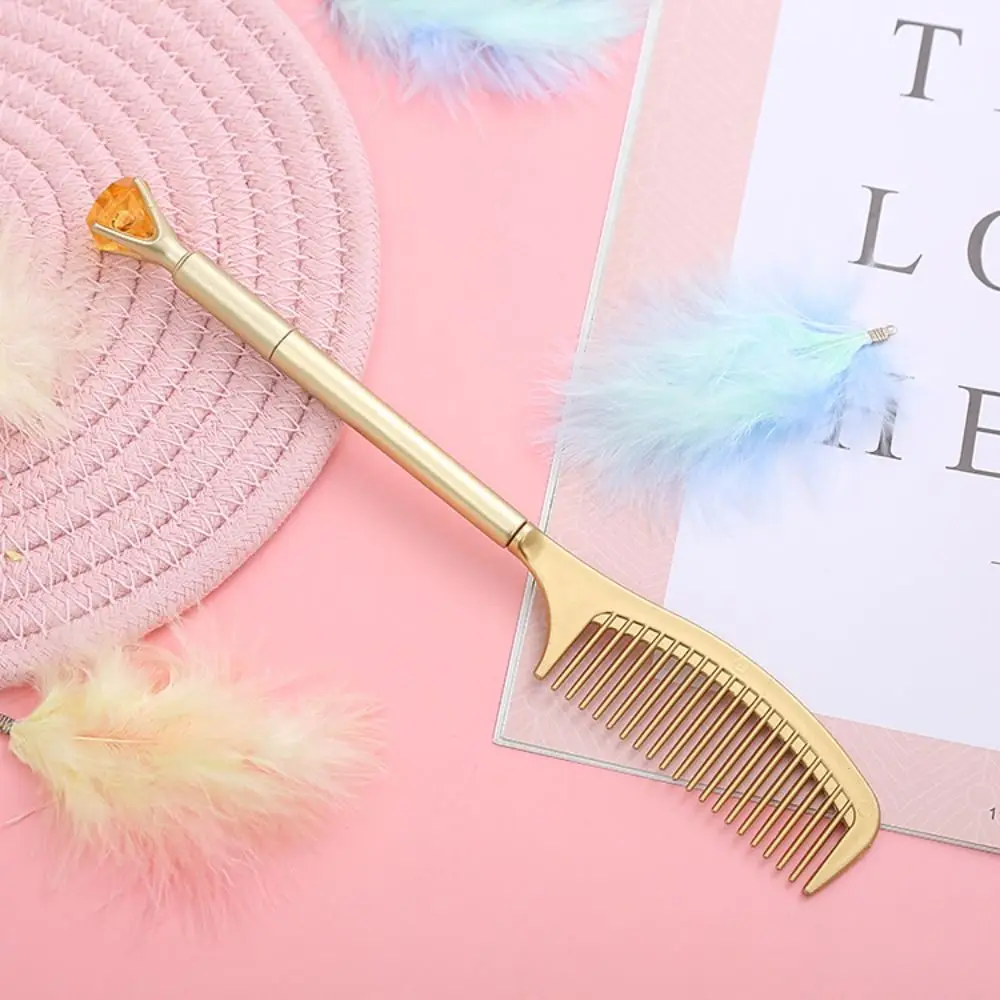 

Student Stationery Creative Comb Shape Gel Pen with Comb Funny Neutral Pen Novelty Big Rhinestone Signature Pen School