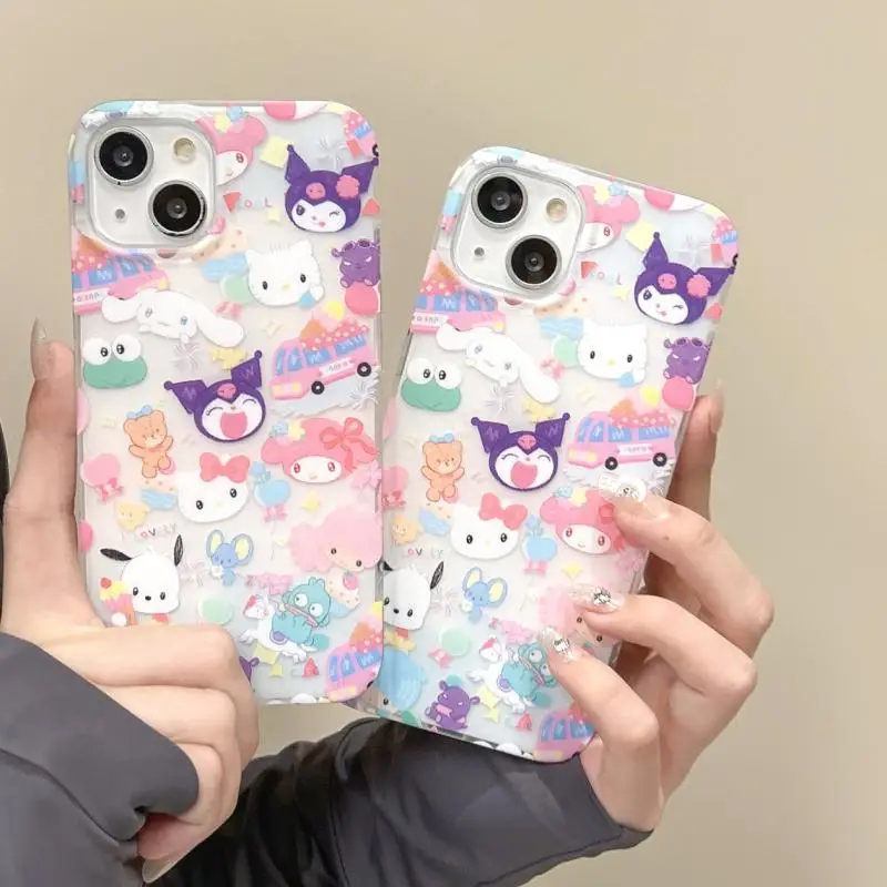 Sanrio Hello Kitty Kuromi Cinnamoroll Phone Case for iPhone 14 13 12 ProMax 11 Double Layer Printed Mobile Phone Protective Case