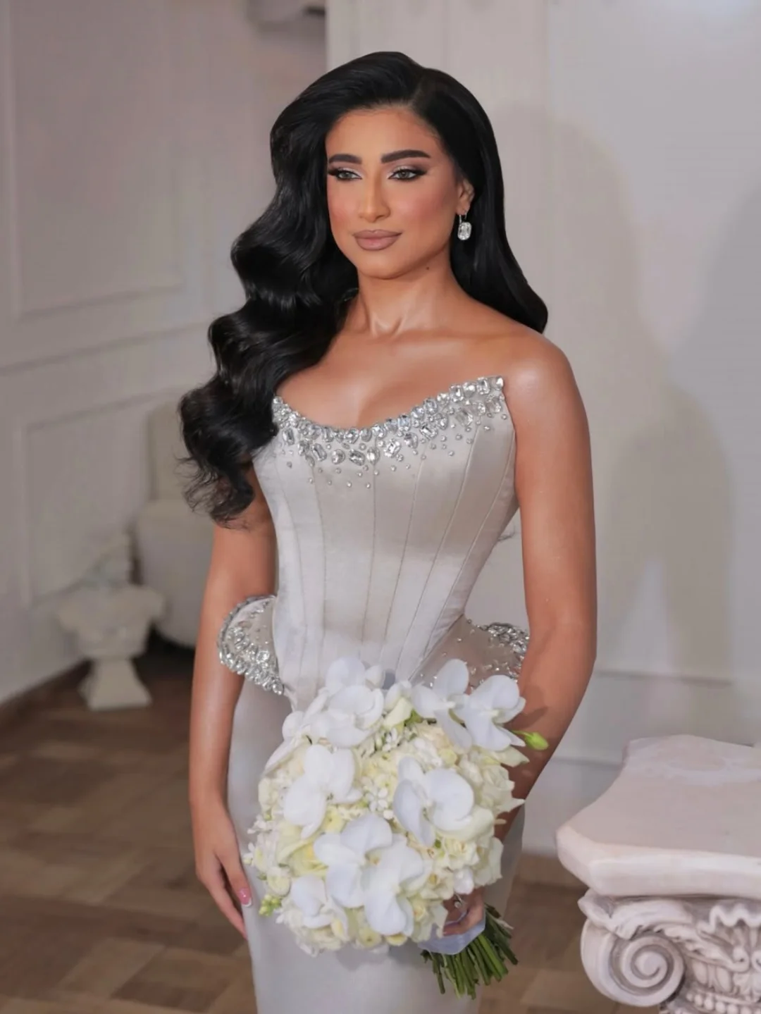 

Customized Mermaid Sleeveless Prom Dresses Strapless Floor Length Beadings Evening Dresses Party Dresses