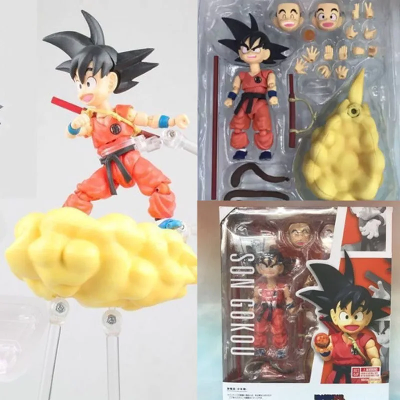 Figura de Acción de Goku Niño de Dragon Ball con Nube de Níbulo Kinton, Palo de Poder, Cabezas, Manos y Cola Intercambiables, Modelo de Anime, Juguete de Regalo