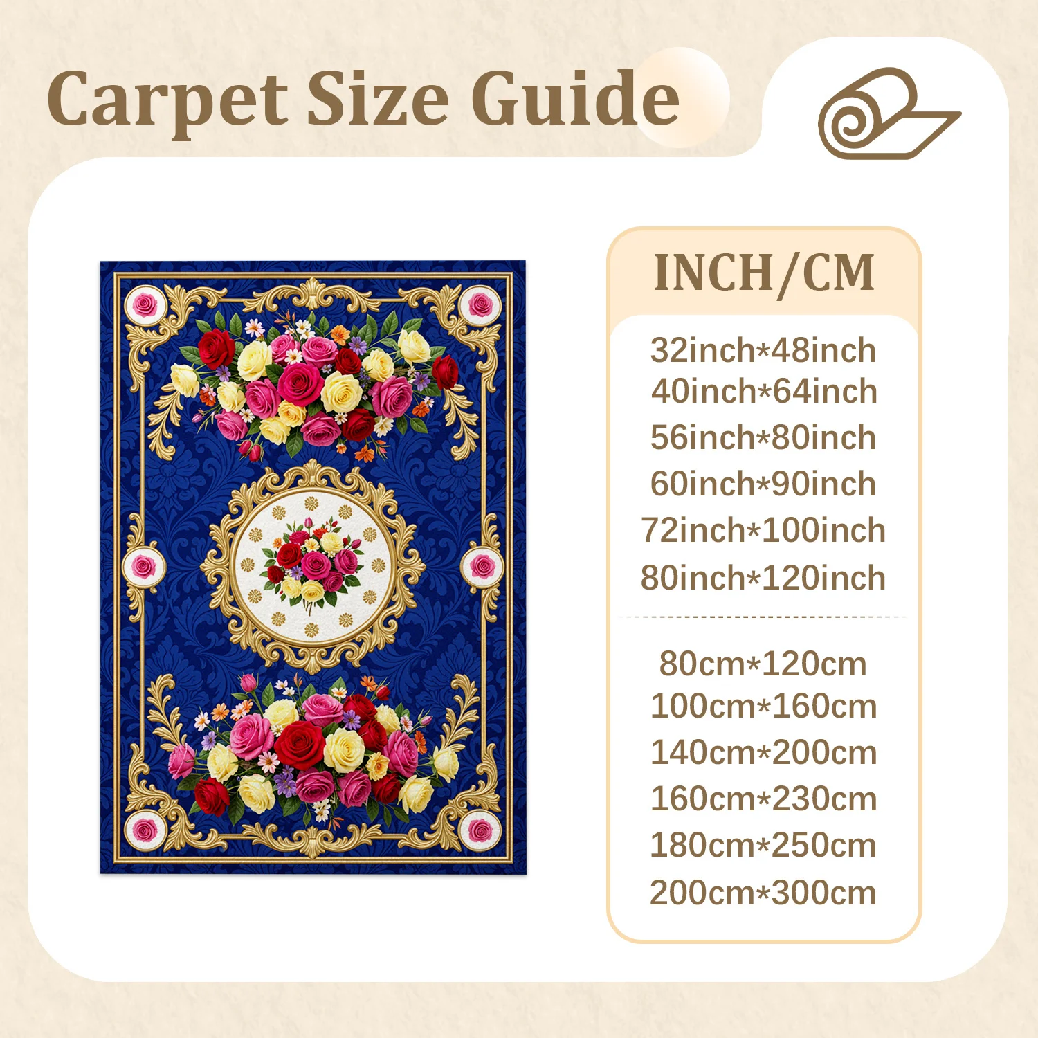 Ornate Floral Rose Pattern Velvet Area Rug, Machine Washable, Sturdy Base, Ideal for Living Room, Bedroom, Dining Room, Suitable for Halloween, Thanksgiving, Christmas, New Year, Black Friday, Cyber Monday Home Decor