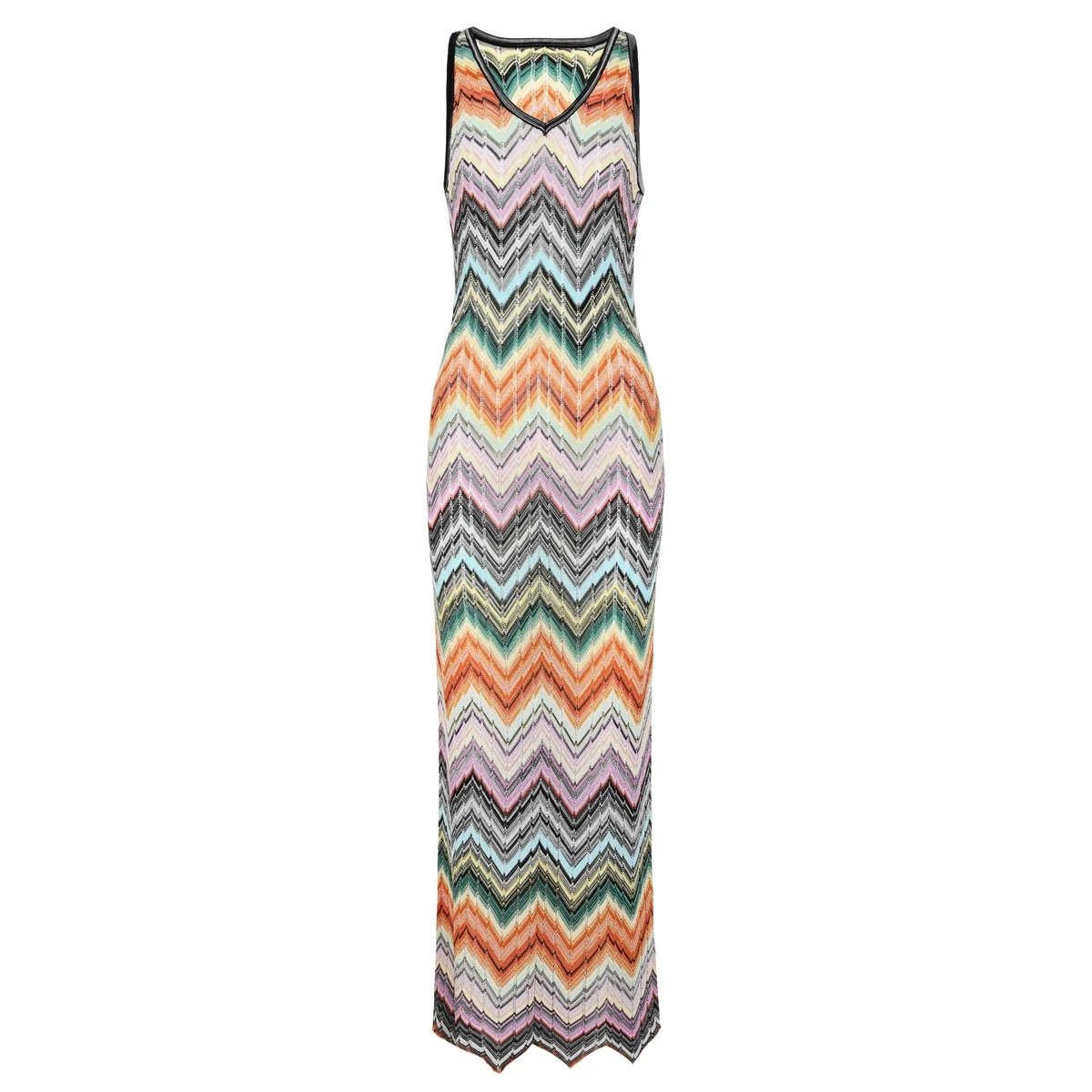 New Fashion Knitted Slimming Sleeveless Long Dress Women V Neck Patterned Summer High End