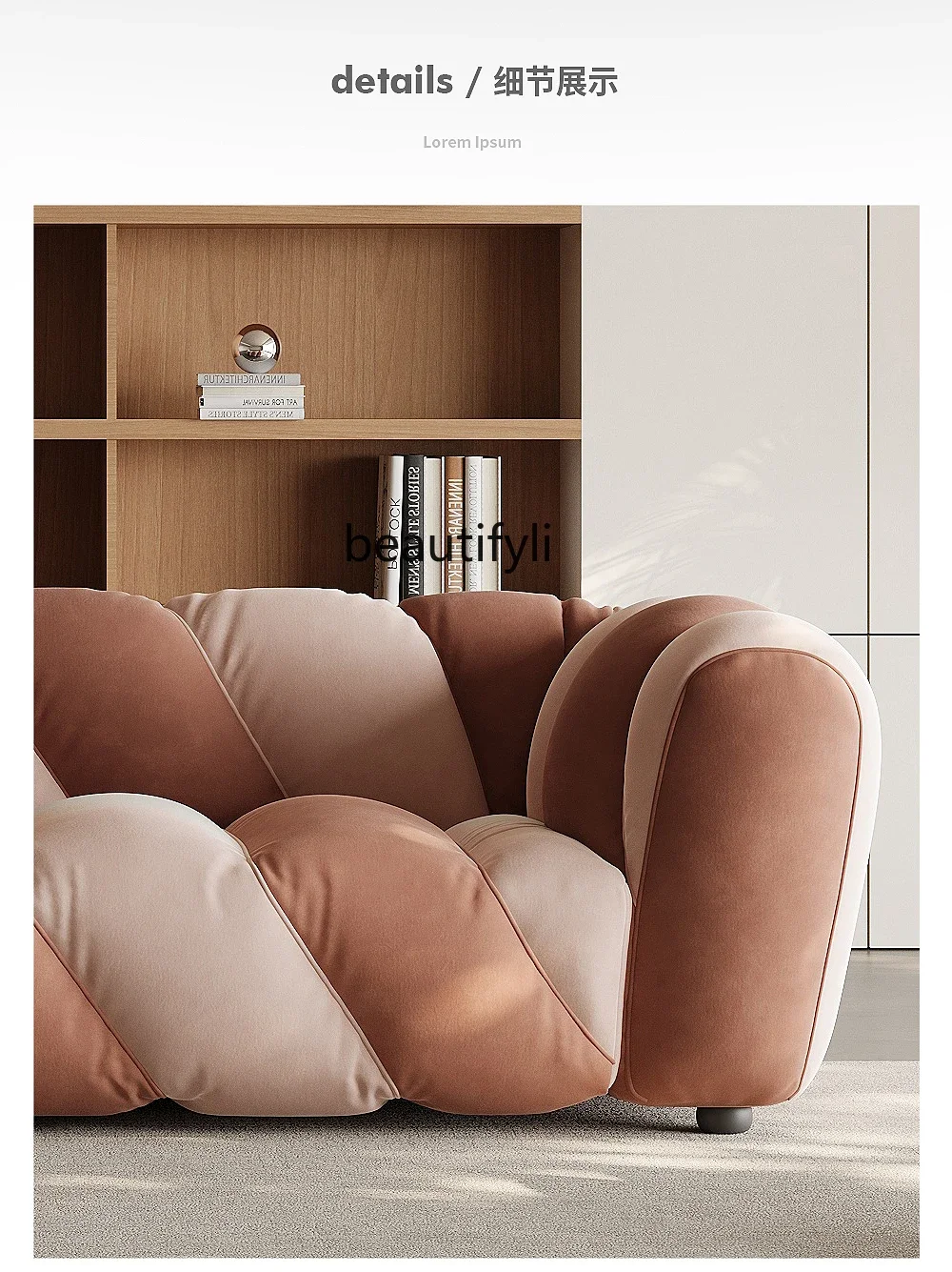 

Designer Sofa Living Room Home Small Apartment Artistic Creative Fabric Flannel Italian High-End Three-Seat Straight Row