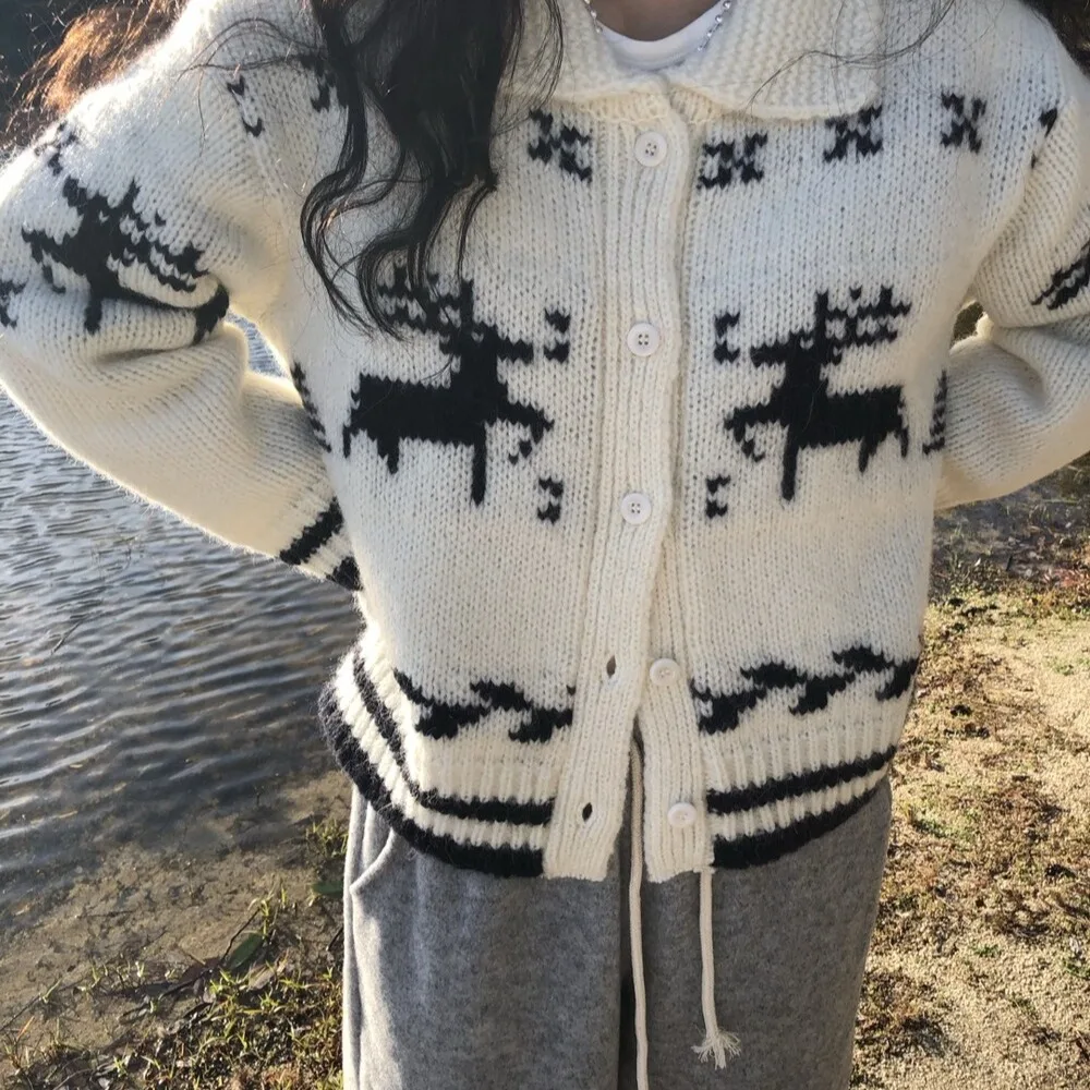 Autumn Winter Casual Knitted Floral Embroidery Cardigan Doll Collar Single Button Leisure Sweater Women's Fashion Polyester B...