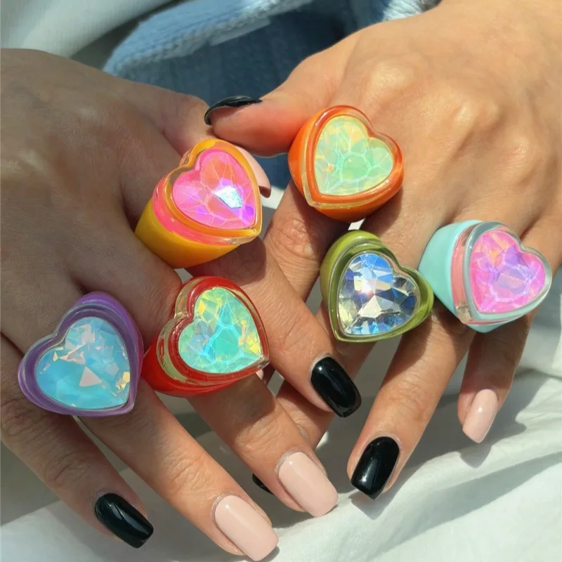 Colored rhinestone resin rings