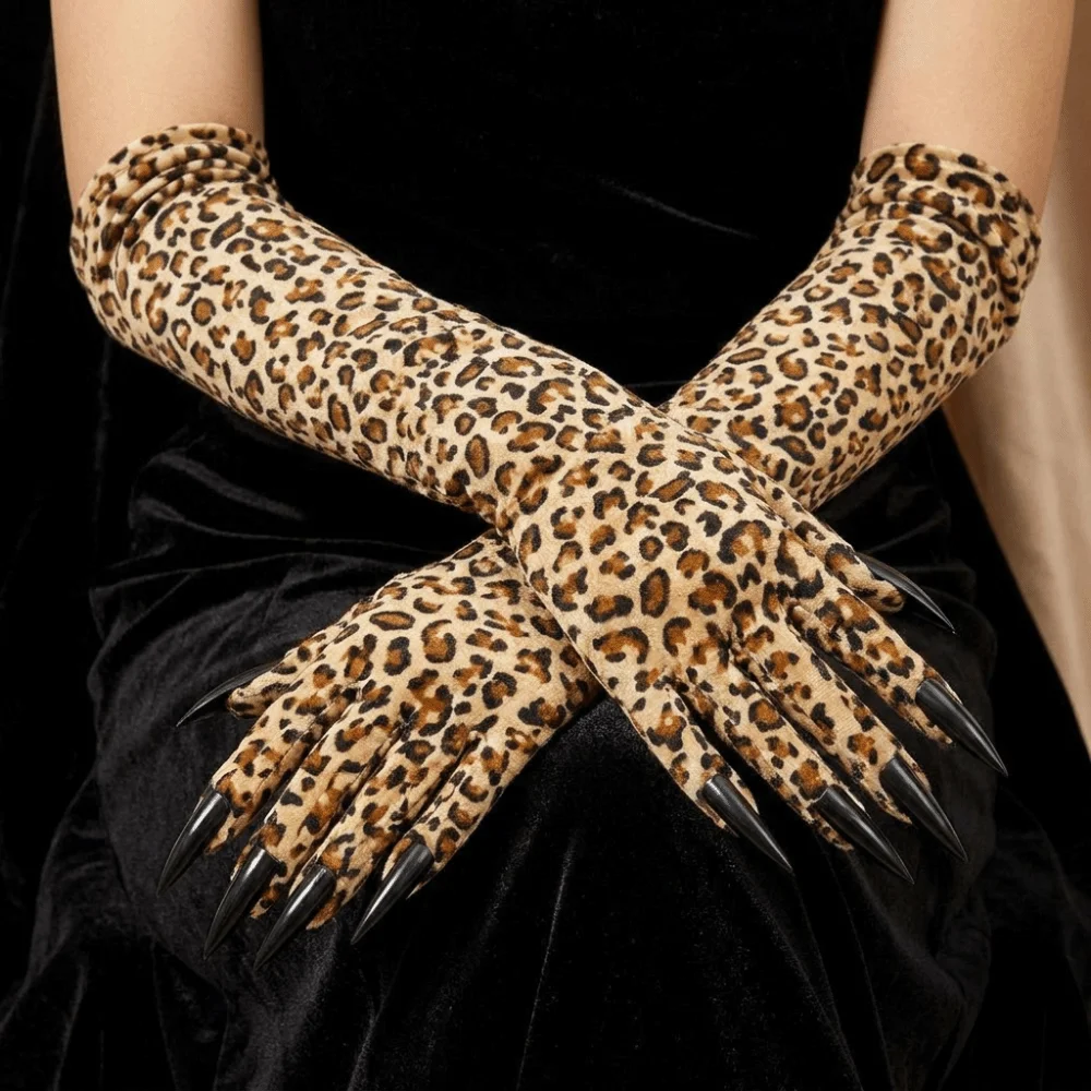 Handwear Long Sleeve Leopard Pattern Gloves Stretchy Stretch Ghost Claw Mittens Personality Creative Cosplay Gloves Festival