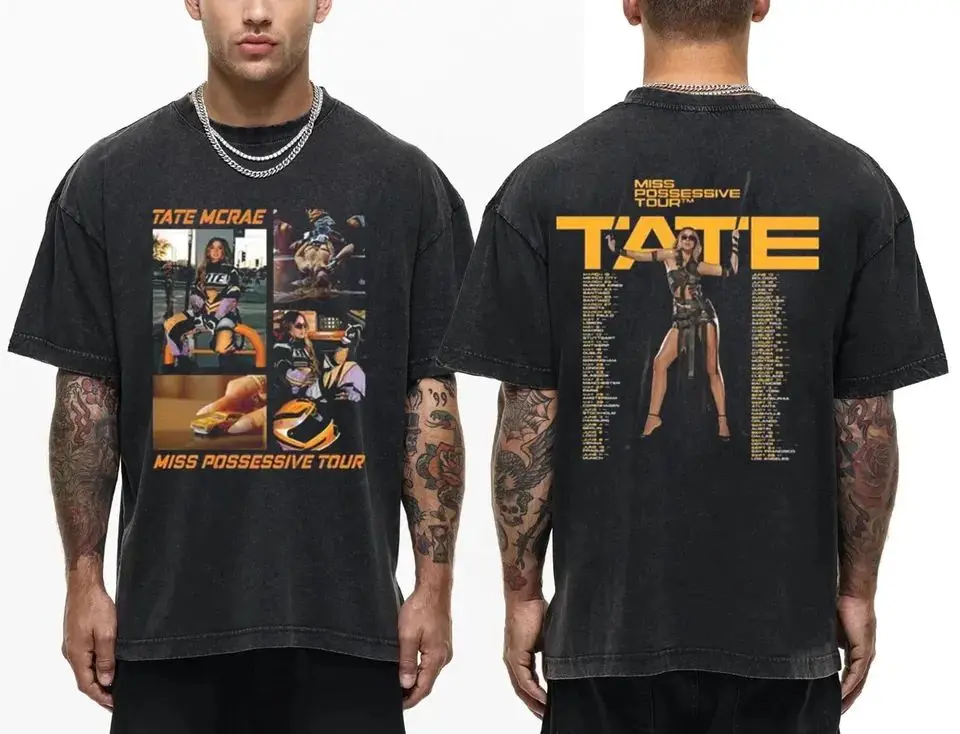 

2025 Men's Washed T-Shirt Miss Possessive Tour Cotton Retro T-Shirt Loose Y2K Harajuku Style T-Shirt Unisex