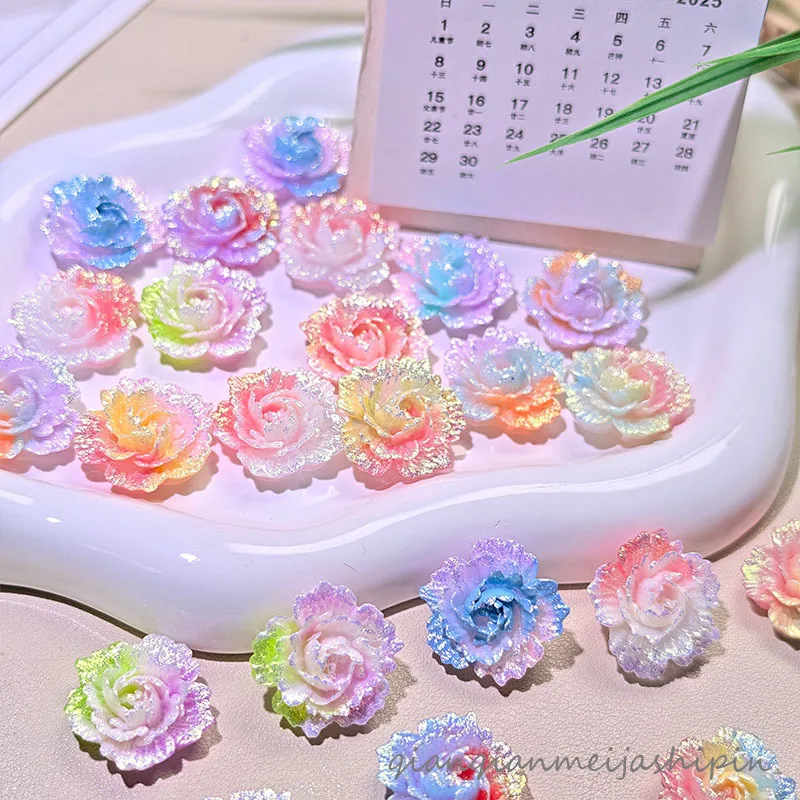 100PCS Gradient Color Resin Flower 20MM DIY Handmade Material Phone Case Earnail Hair Clip Accessories Home Decoration Crafts