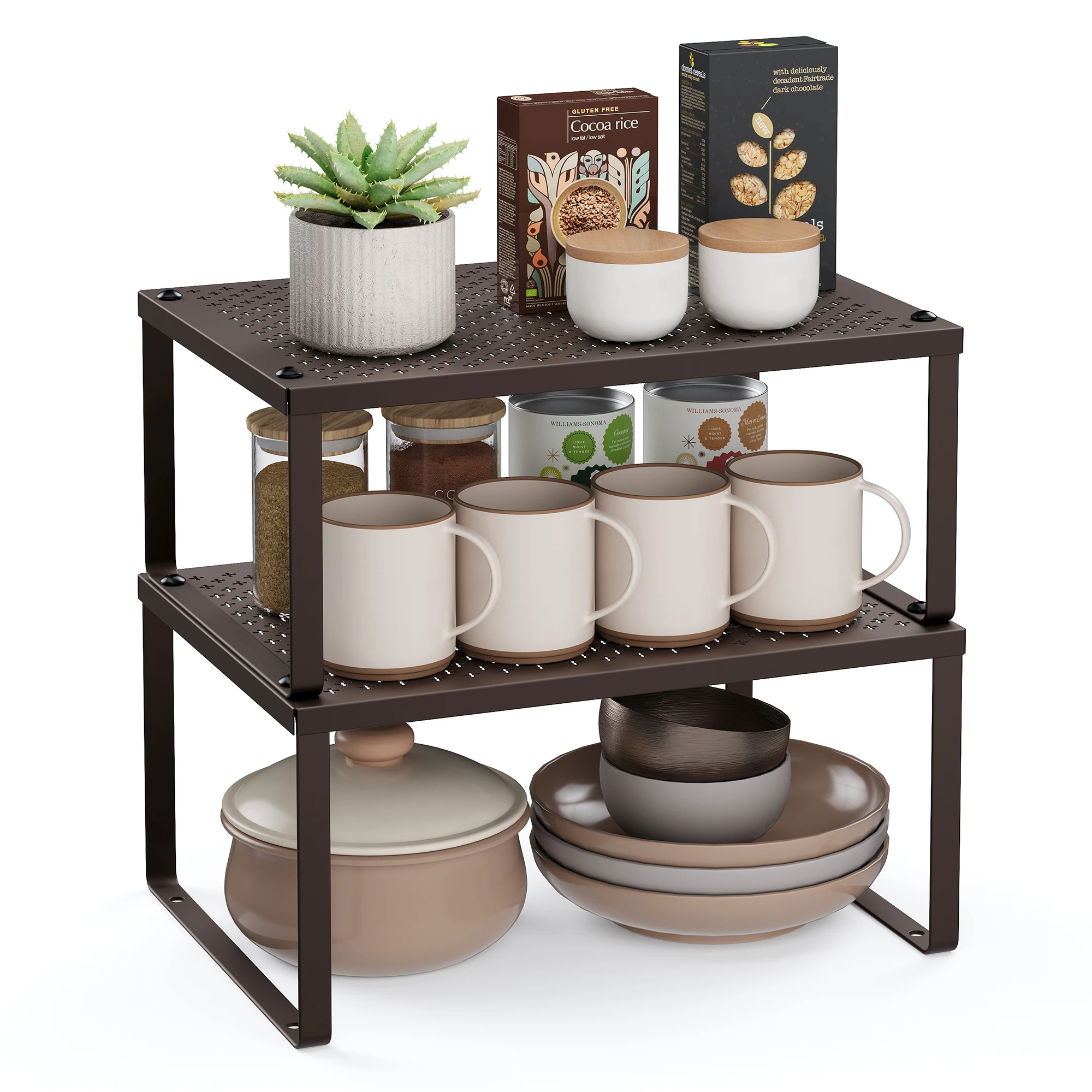 SONGMICS Spice Rack, Cabinet Shelf Organizers, Shelf Organizer, Countertop Organizer, Shelf Riser, Stackable, Expandable