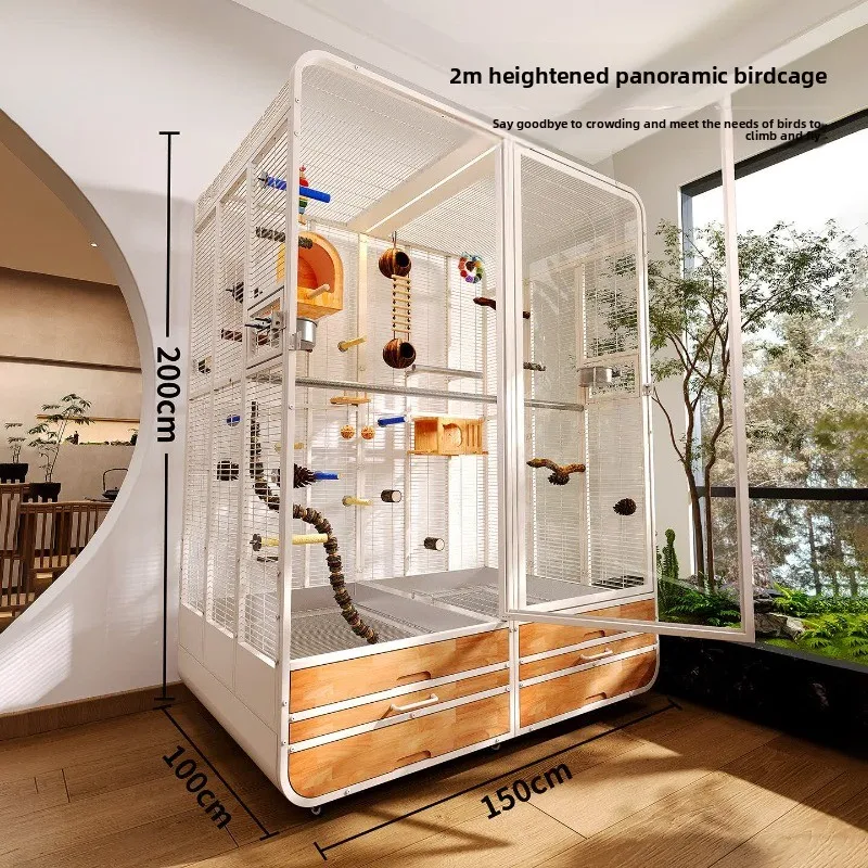 High-end ornamental bird cage extra large transparent glass gray machine