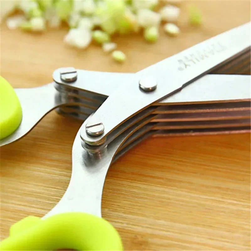 Multifunctional Multi-layer Green Onion Scissors Stainless Steel Onion Cutting Knife Herb Seaweed Spice Scissors Kitchen Scissor