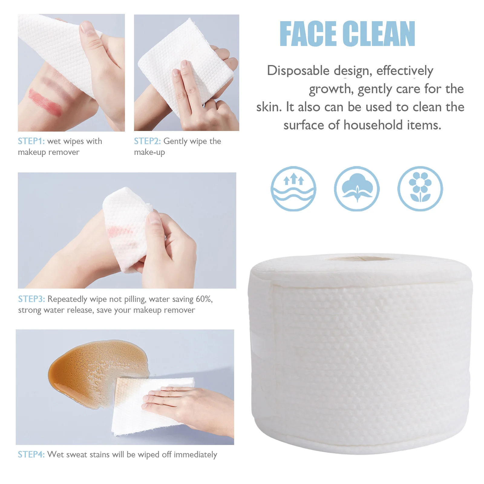 1 قطعة إزالة ماكياج القطن منشفة غسيل للاستعمال مرة واحدة القطن الخالص أداة تنظيف الوجه المنزل السفر استخدام الوجه تنظيف الأنسجة #1