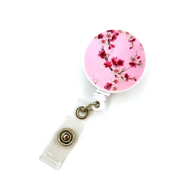 Pink Cherry blossoms Retractable Badge Reel Lanyard Nurse ID Business Credit Card Work Card Office Student Clips Card Cover Bag