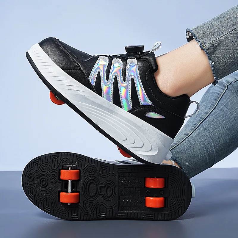 High quality wear-resistant sports shoes Multi-functional student outdoor roller skates rotary buckle wheel sports shoes