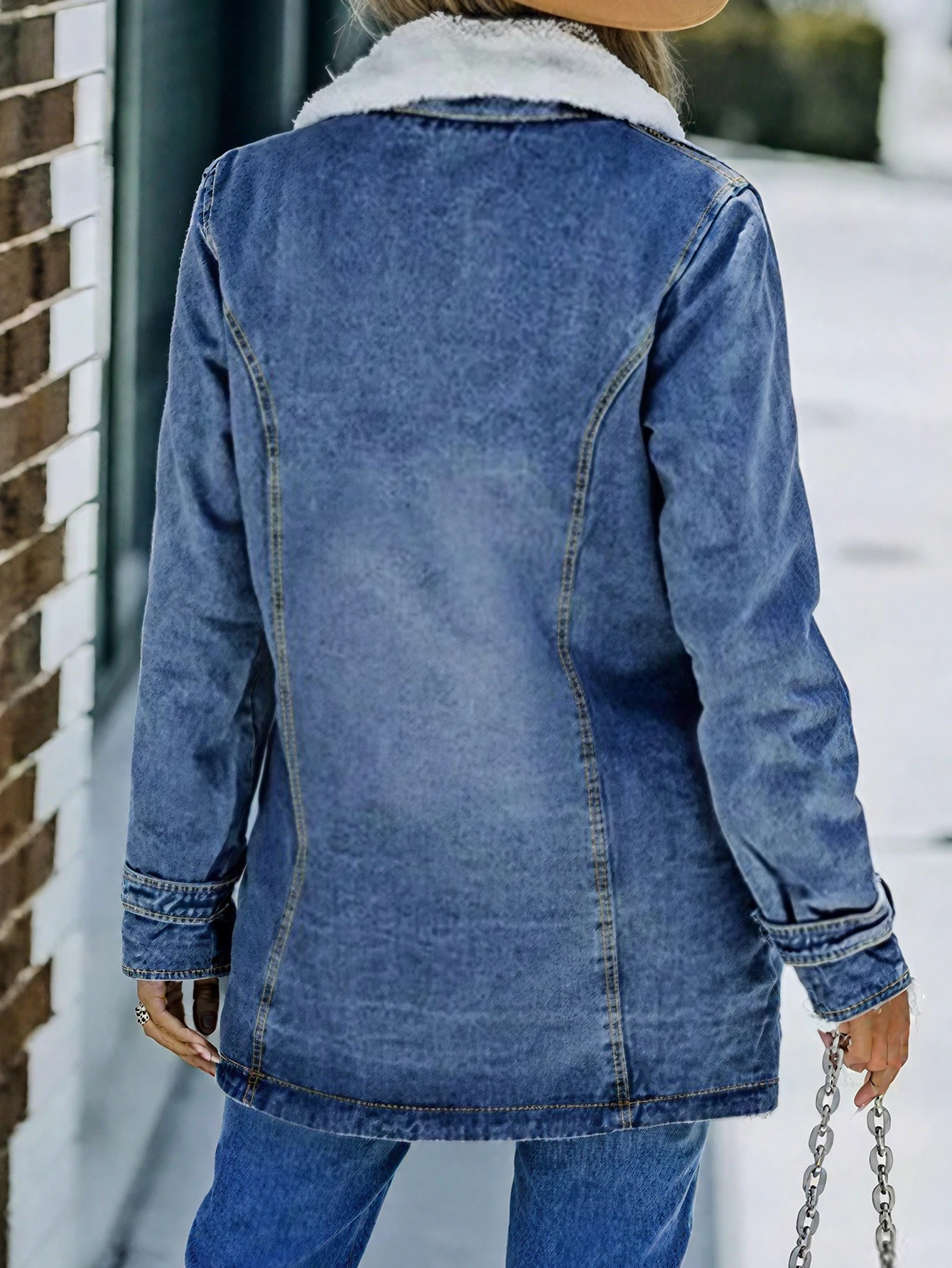 Jaqueta jeans feminina forrada de lã com gola no início do outono agasalhos quentes ATC50324 da Europa e dos EUA