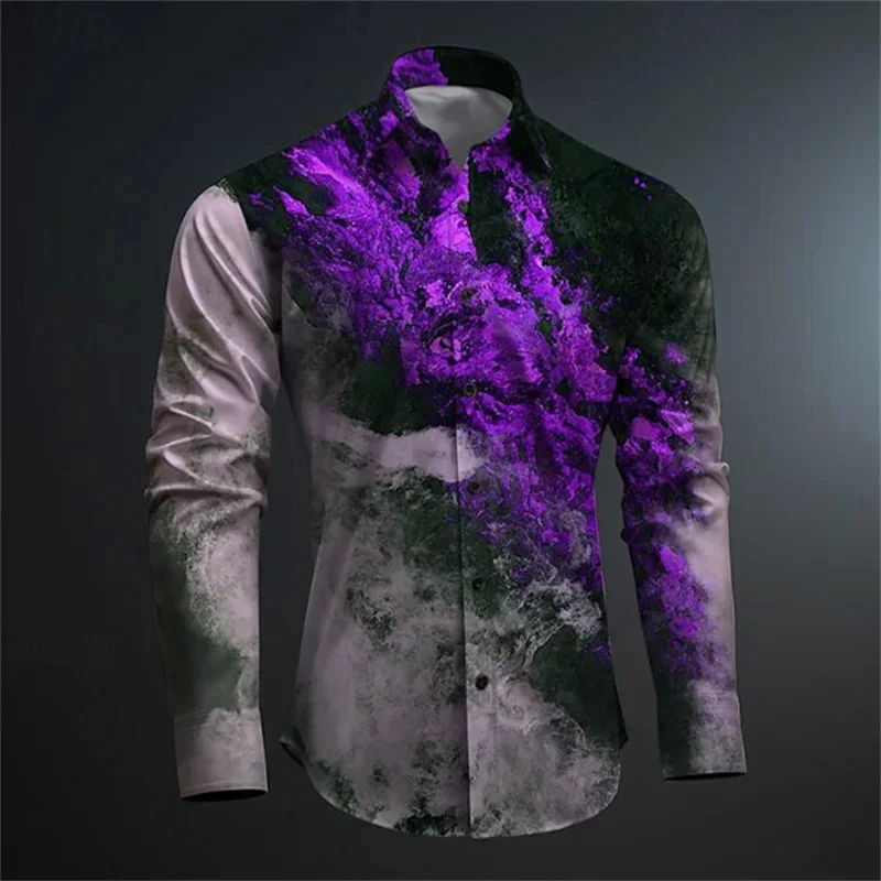 Men\'s ink graffiti irregular colors 2024 new retro casual outdoor cardigan shirt soft and comfortable plus size