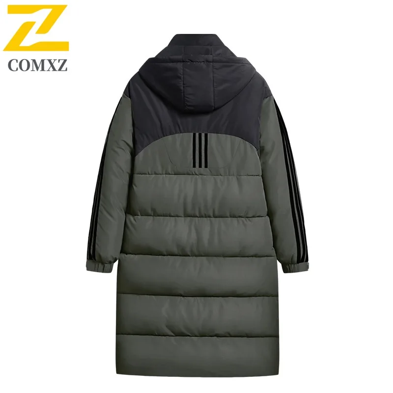 COMXZ يندبروف معطف الحشو منتصف طول حجم كبير بلون العمل الدافئة القطن وسادة مبطنة 2025 الثلوج فضفاض الرجال الخبز سترة #4