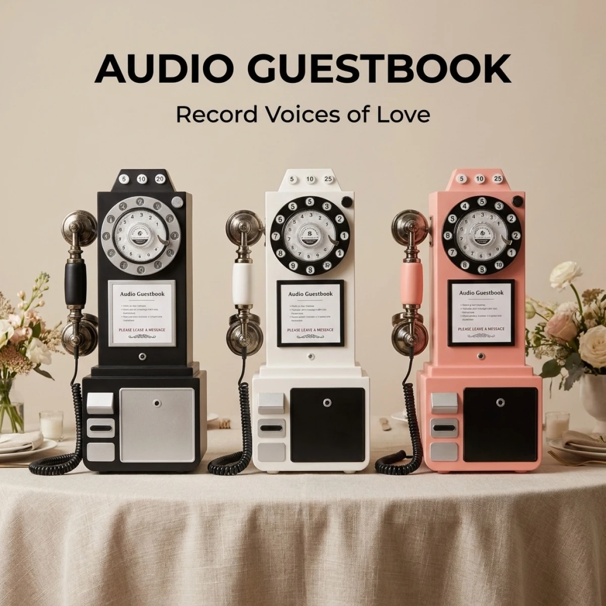 Vintage Rotary Audio Guestbook Retro Telephone Voice Recorder with 8GB SD Card USB-C Rechargeable for Wedding Party