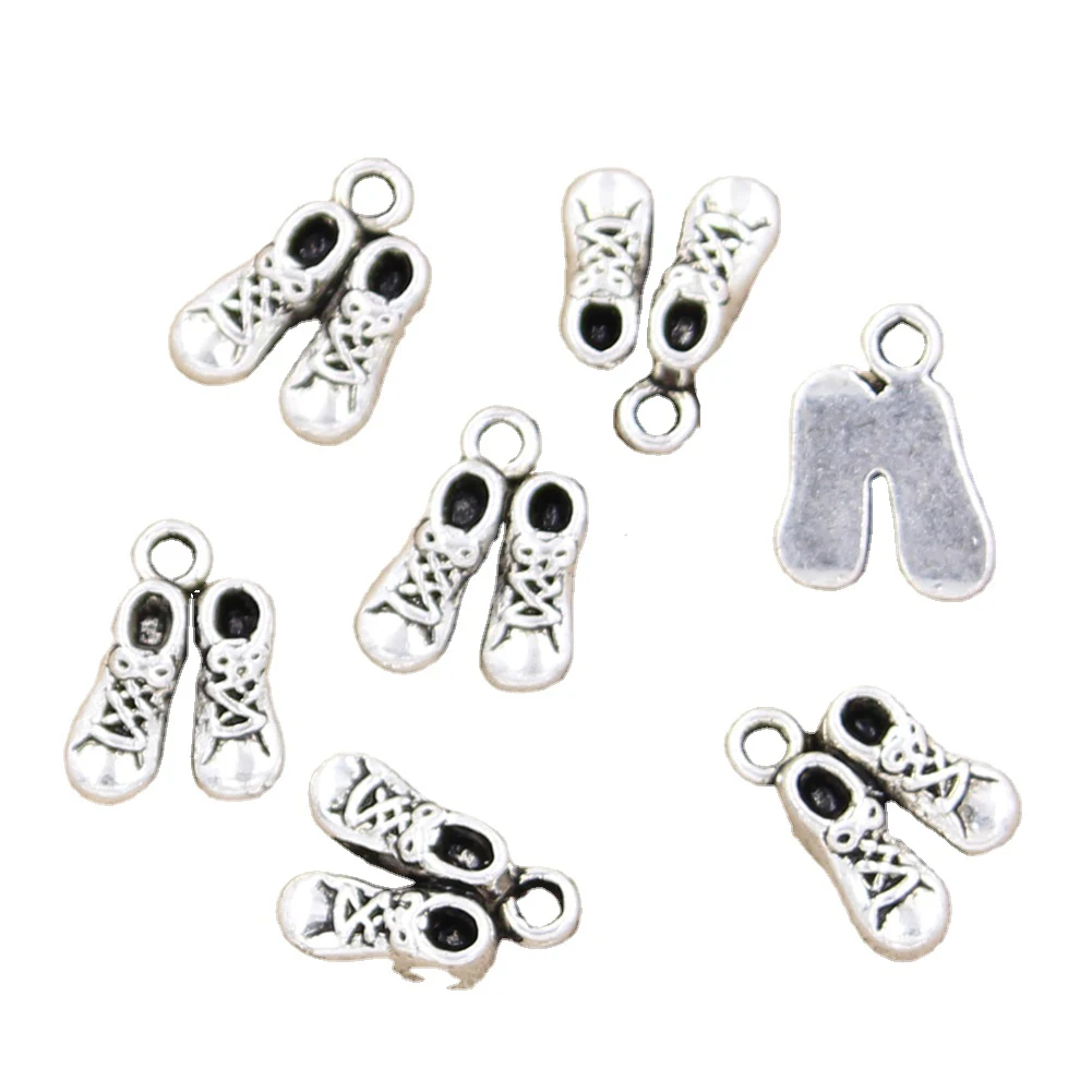 15pcs Charms Shoes 14x10mm Antique Silver Color Pendants Making DIY Handmade Tibetan Finding Jewelry