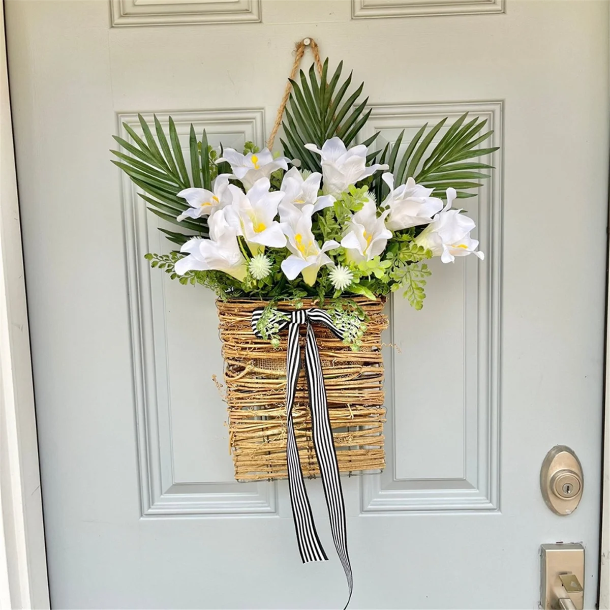 Cream Hydrangea Door Hanger Basket Wreath, Spring Wreaths for Front Door Pink Berry Wildflower Door Hanger Basket Wreath