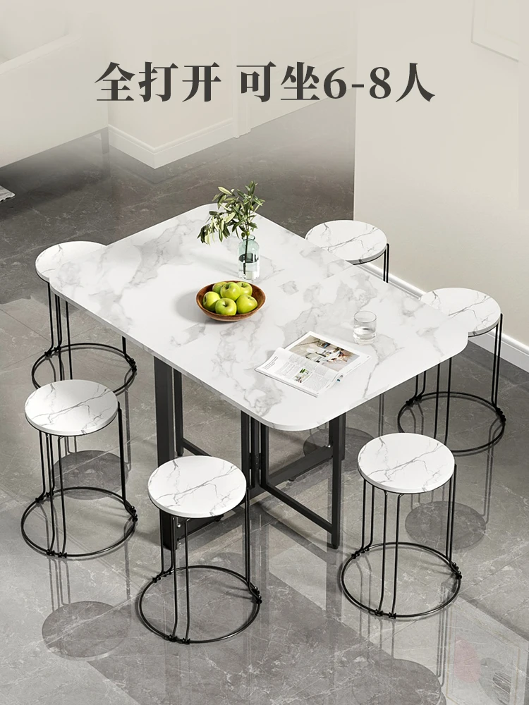 Household small unit dining table multifunctional kitchen imitation rock board rectangular folding table