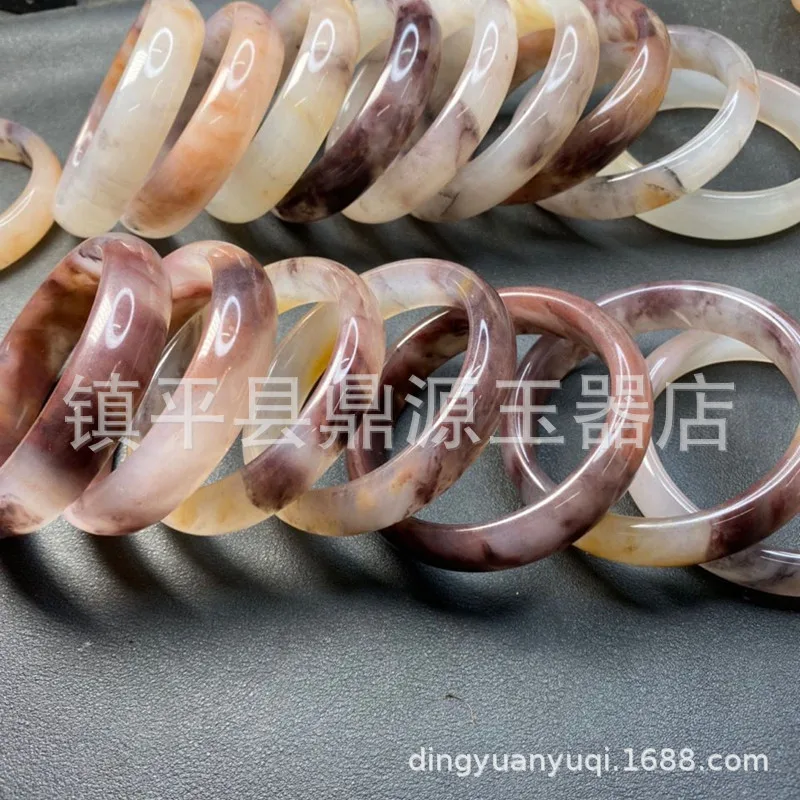 Natural Xinjiang Golden Silk Bracelet in Lilac Purple, Women's Style, Ink Painting Multicolor Jade Bangle