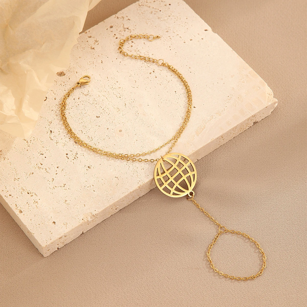 كينيتيال الأرض البنصر سوار الفولاذ المقاوم للصدأ سلسلة اليد سوار متصلة الاصبع للنساء الفتيات مجوهرات بسيطة