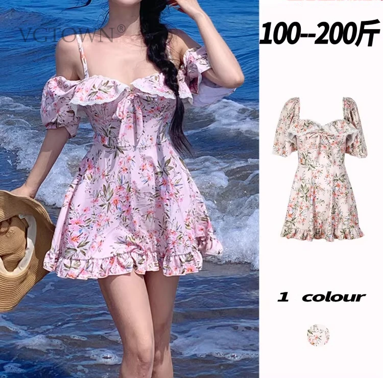 2026 New Plus Size 6XL Hot Sale Women's Conservative  Sexy One-Piece Swimsuit with Hanging Neck Skirt Design And Belly Cover