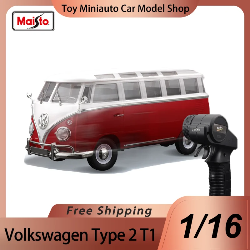 In Stock Maisto 1:16 Volkswagen Type 2 T1 Rtr Rc Car Alloy Miniature Diecast Remote Control Van Car Christensen Toys Kids Gift