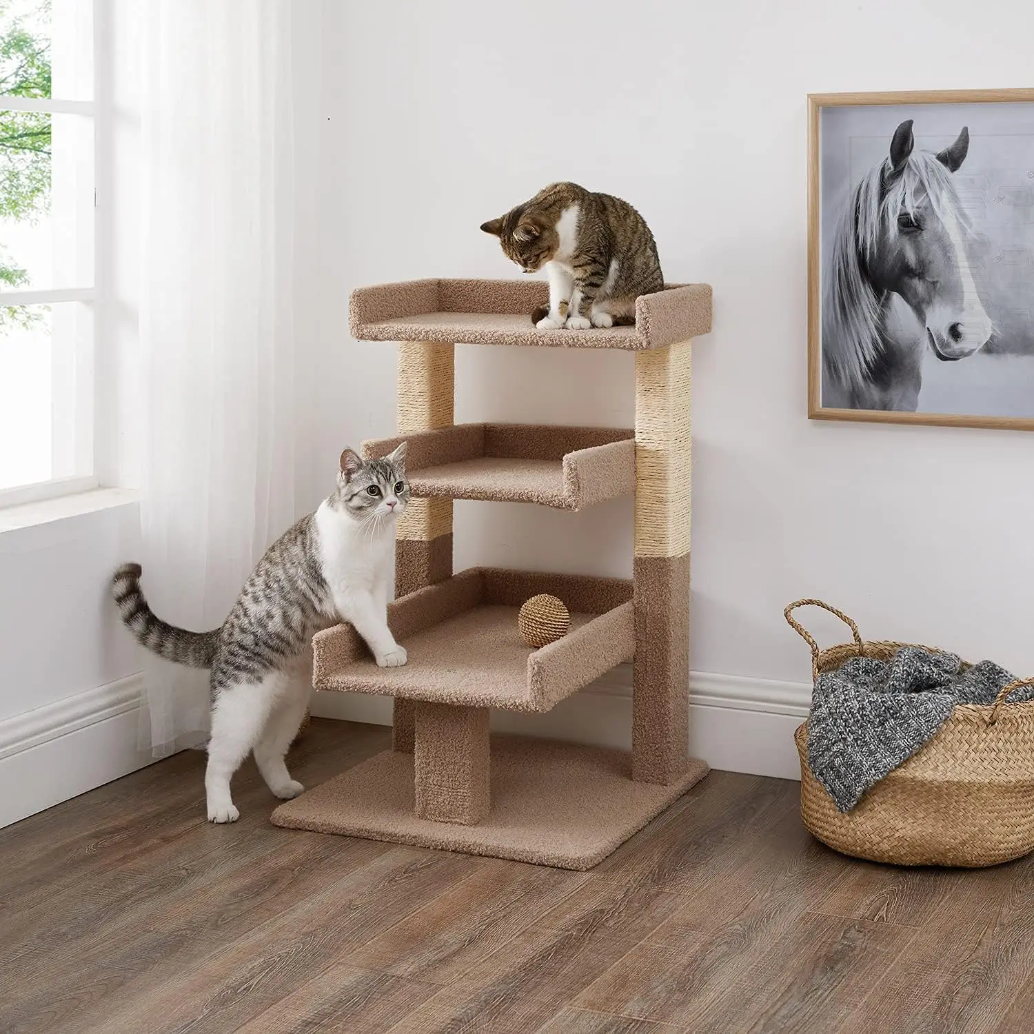 

Naomi Home Nala Cat Tree For Large Cats, Cat Activity With Scratching Post, Cat Tower For Large Cats, 3 Level Cat Play Perch,