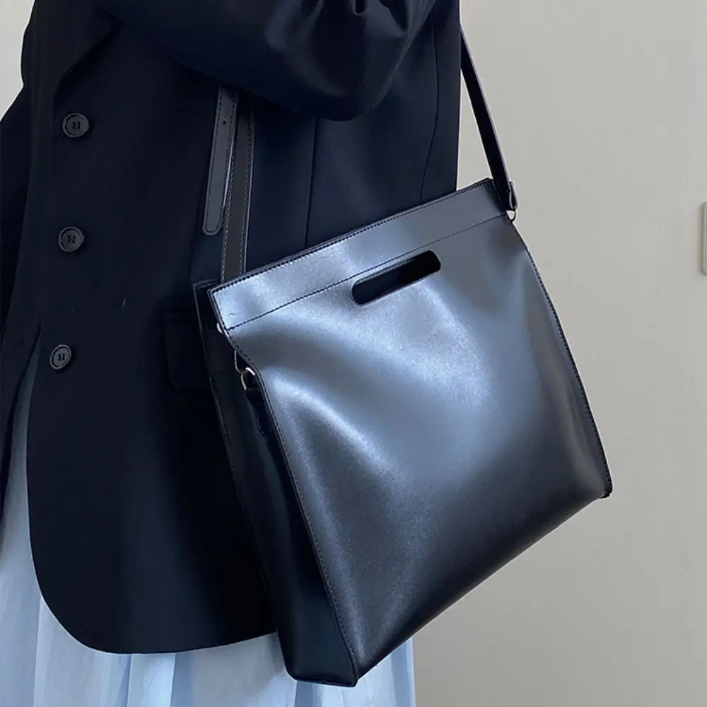 Elegant PU Office Document Tote Bag Solid Color Shoulder Bag Computer Bag Crossbody Bag Large Capacity File Bag Girls