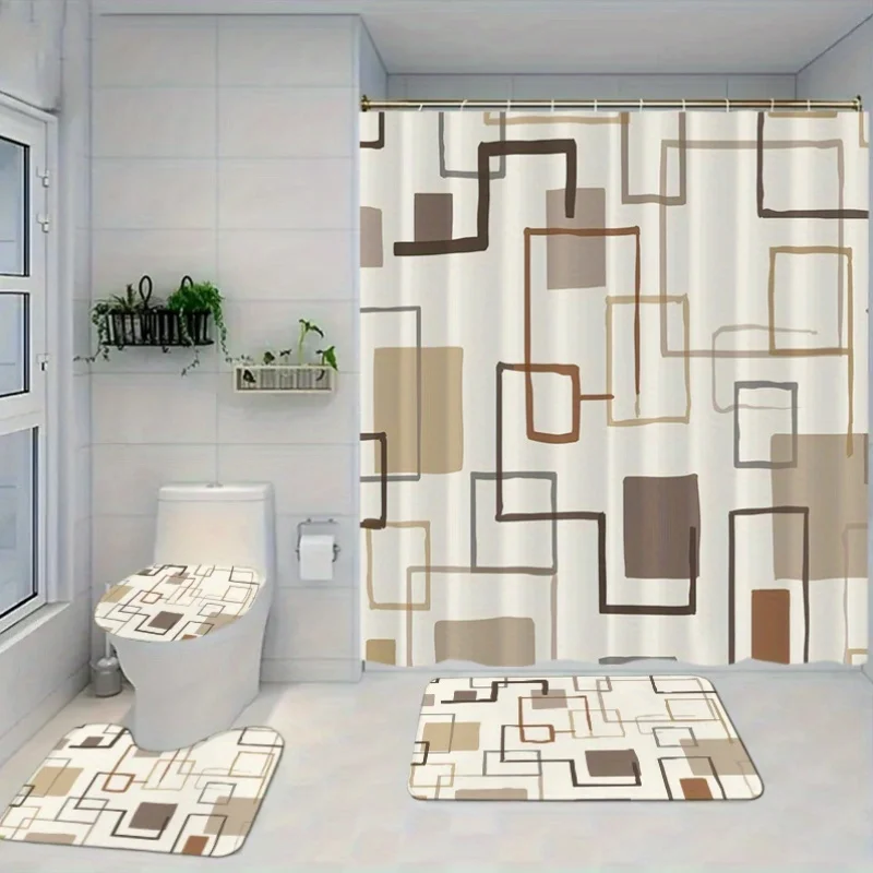 

Набор для декора ванной комнаты из 4 предметов: шторка для душа с 12 крючками, контурный декор для унитаза, декор для крышки унитаза, украшения для ванной, аксессуары для ванной, размер M