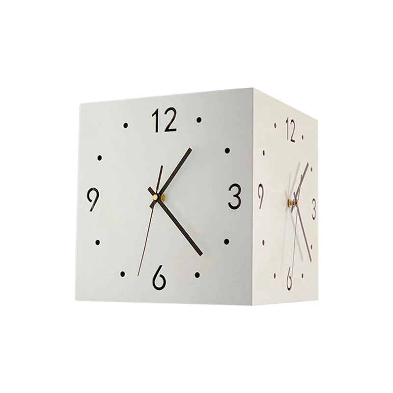 Quiet Square Wall Clock In Bedroom-Double-Sided, Sensor Charging, Luminous, Metal Corner Clock, (White)