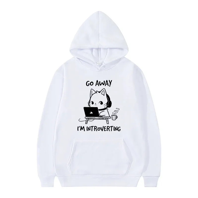 Autumn and Winter Casual Fashion Sweatshirt Go Away I'm Introverting Funny Cat Hooded Sweatshirt Gamer Gaming Sweatshirt