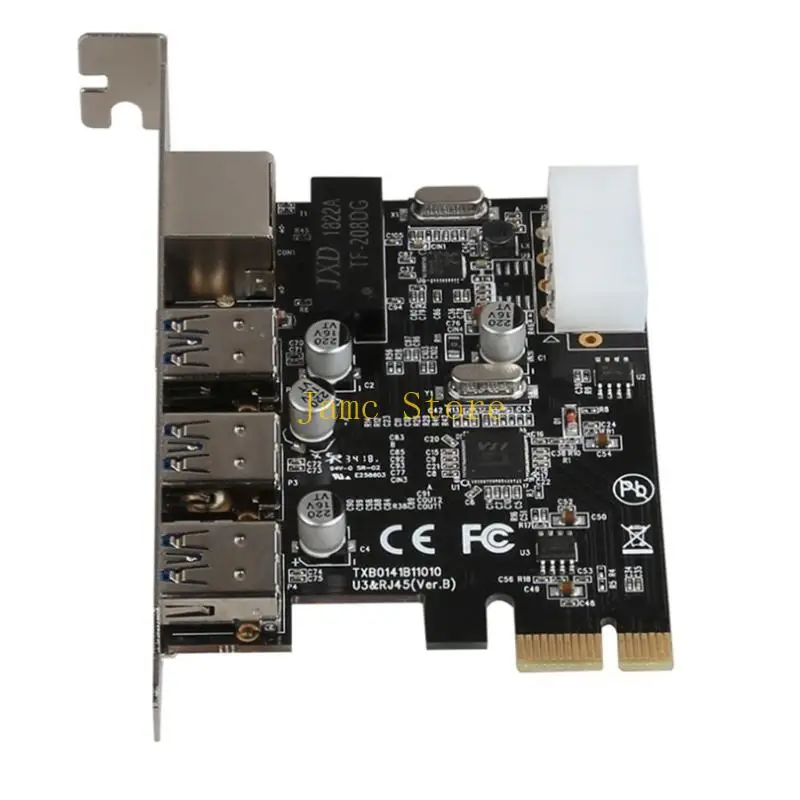 LX0B 4 Ports PCI-E to 3 x USB + 1 x RJ45 Adapter Card PCI for Express(PCIe) Expansion Card for Windows for Mac