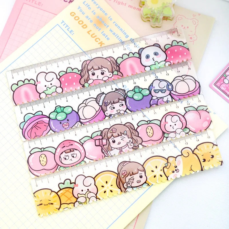 1 pc Kawaii Little Girls Fruits Cartoon Plastic Straight Rulers Kawaii School Office Supplies Planner Accessories Student Prize