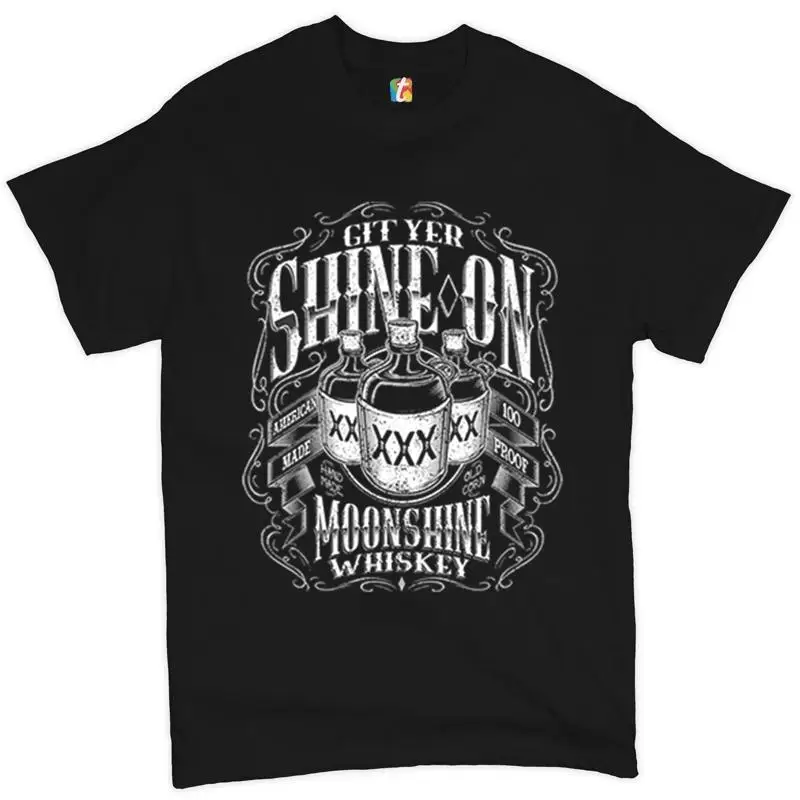 Git Yer Shine On Moonshine Whiskey T-shirt XXX Mason Jars Drinking Men's Tee