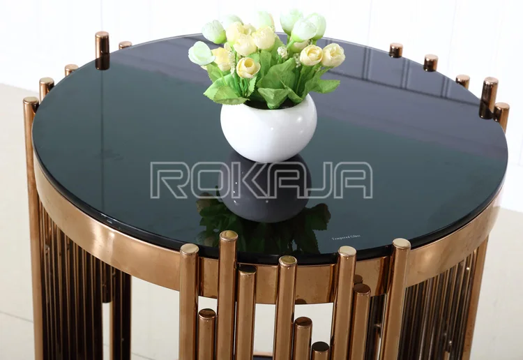 Creative Side Table Stainless Steel Black Glass Top Round Coffee Table Sofa Hotel Office Corner Table